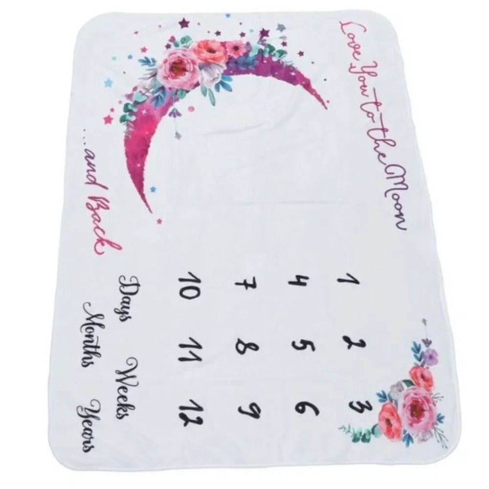Baby Milestone Blanket Girl Floral Moon Photo‎ Prop Newborn Photography